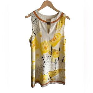 Karen Zambos Vintage Couture Yellow Floral Print 100% Silk Sleeveless Dress, M